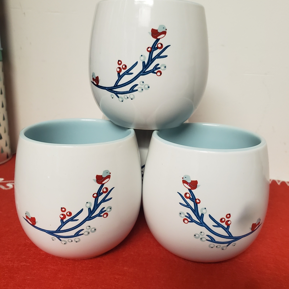 Bird Branch Design Ceramic Mugs - Set of 4